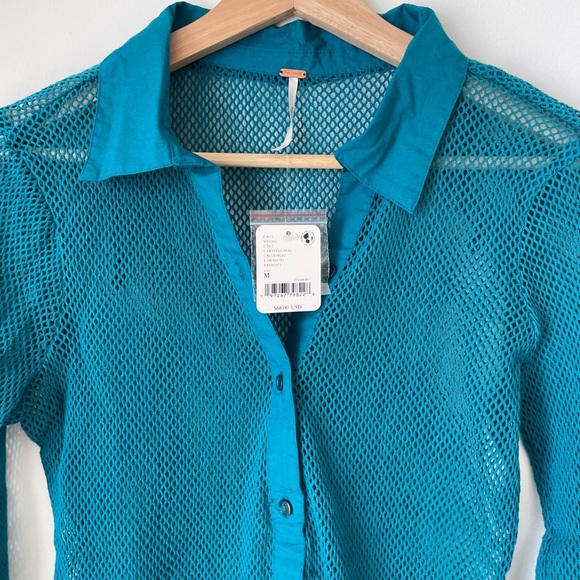 NEW Free People Siggi Button Down Shirt In Crystal Teal Blue - Picture 11 of 14